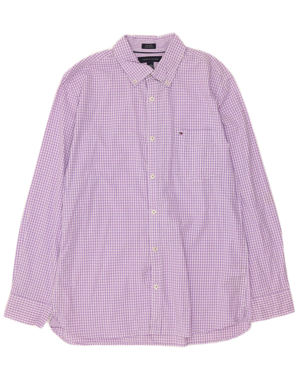 Camisa Tommy Hilfiger de corte personalizado para hombre de algodón a cuadros morado grande
