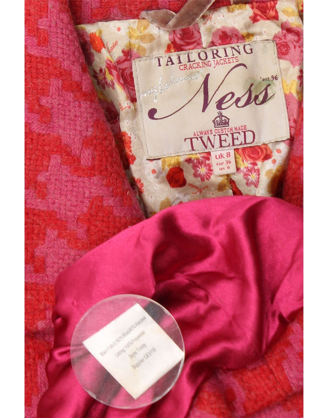 Ness Trenca para mujer UK 8 Small Pink Houndstooth Wool