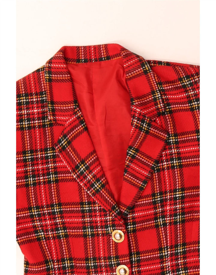 Vintage mujer 3 botones Blazer chaqueta Reino Unido 14 cheque rojo medio
