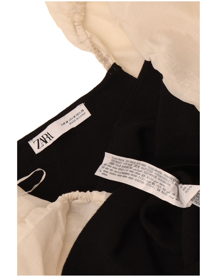 Zara Top corto de manga larga para mujer UK 40 Medium Black Colourblock