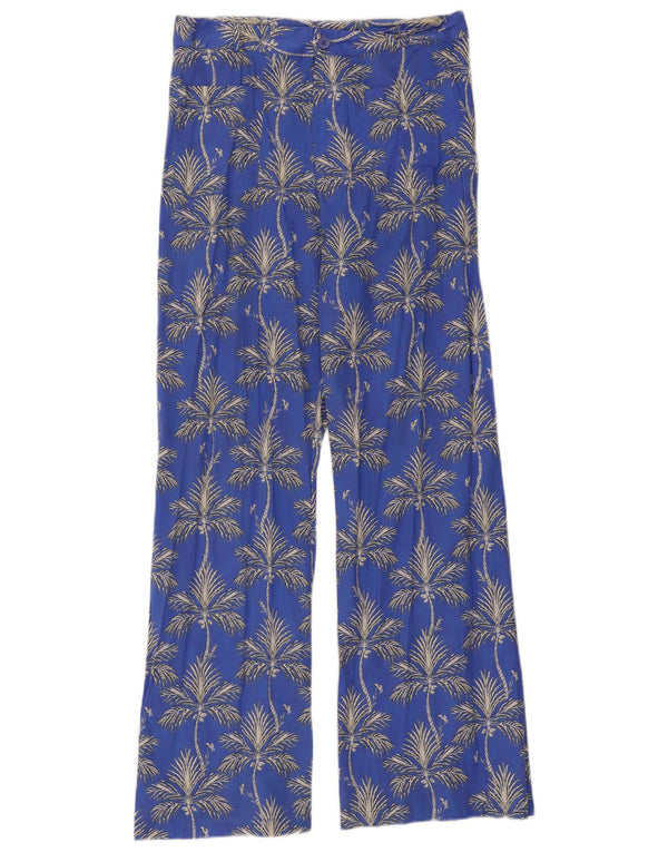 Zara Mujer Pantalones Casuales De Pierna Ancha Medianos W28 L30 Algodón Floral Azul