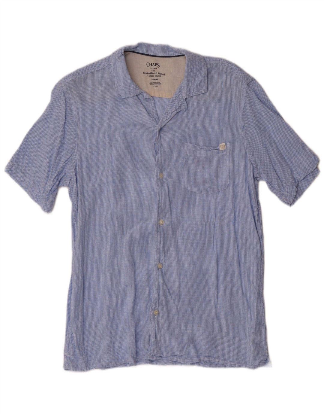 Camisa de manga corta Chaps para hombre de lino de pata de gallo azul medio