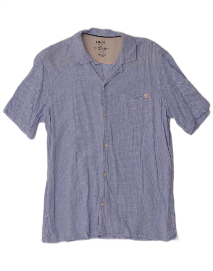 Camisa de manga corta Chaps para hombre de lino de pata de gallo azul medio