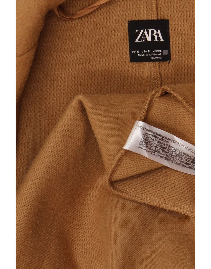 Zara Mujer Abrigo Abierto UK 10 Small Marrón Poliéster