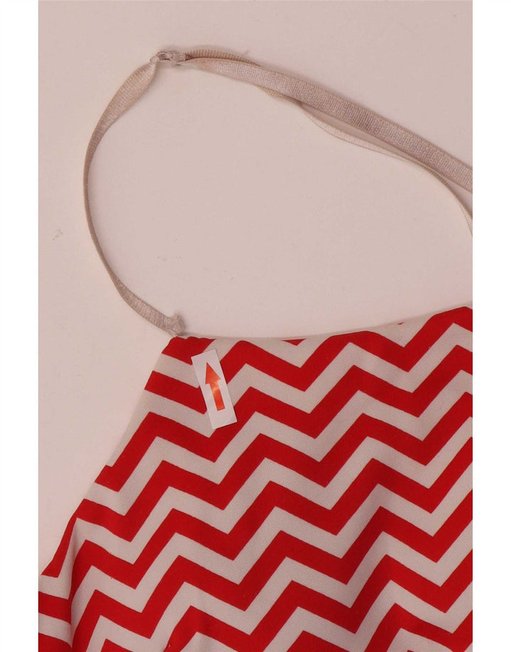 Vintage mujer Halter Playsuit Reino Unido 6 XS Rojo Chevron Poliéster