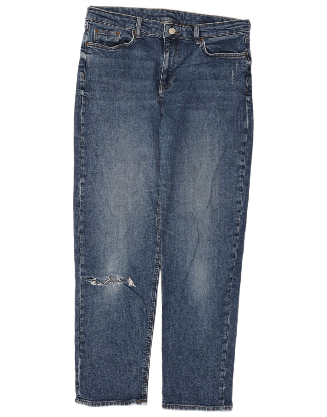 Marks & Spencer Vaqueros Rectos Desgastados para Mujer UK 14 Large W34 L30 Azul