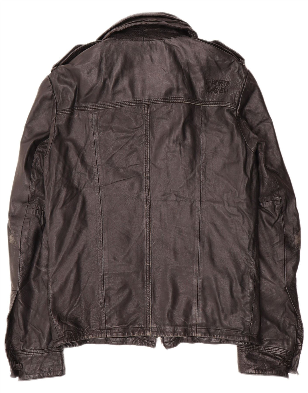 Superdry Chaqueta de cuero militar para hombre UK 36 Small Black Leather
