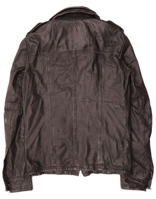 Superdry Chaqueta de cuero militar para hombre UK 36 Small Black Leather