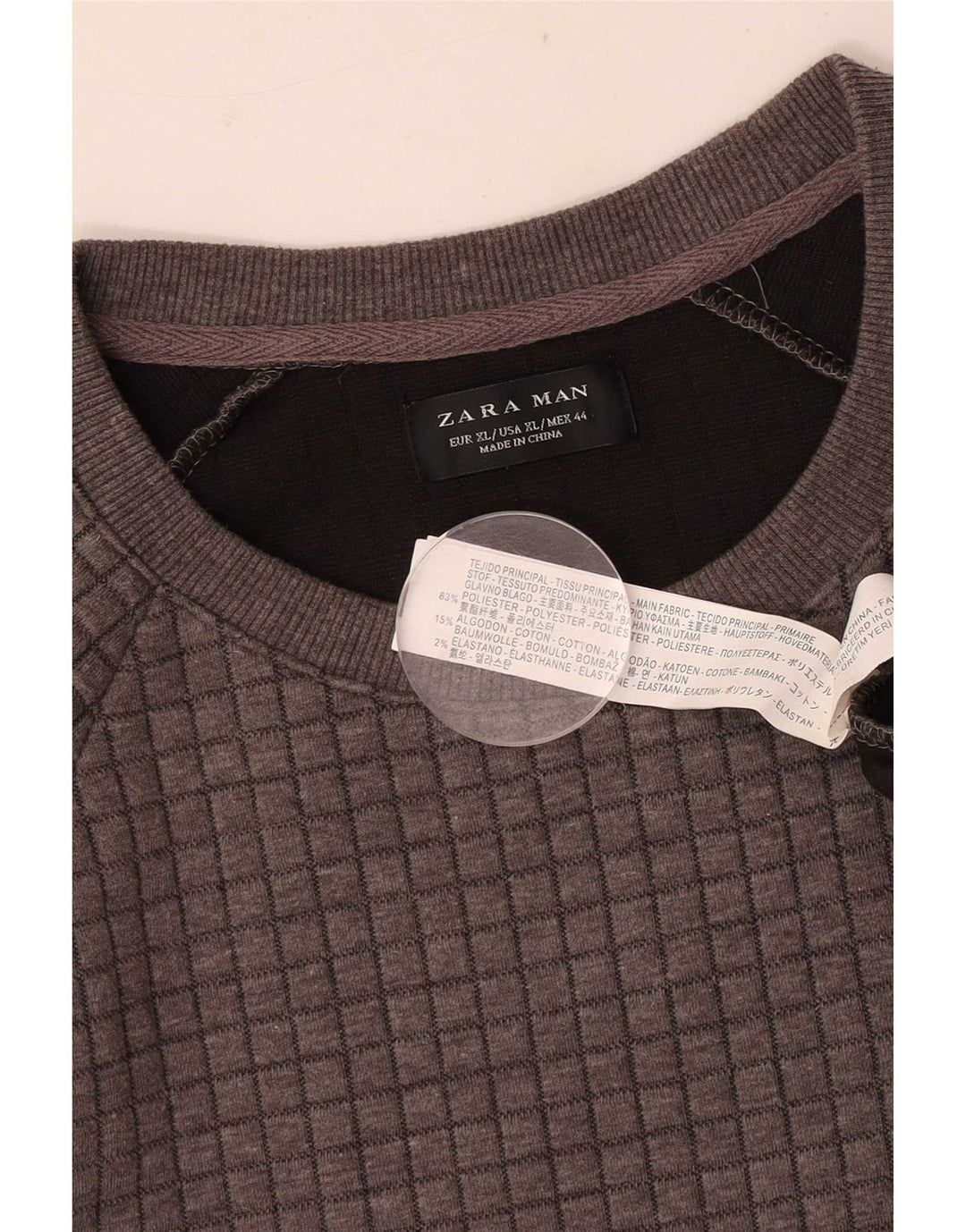 Zara Hombre Sudadera Jumper XL Cuadros Gris Poliéster