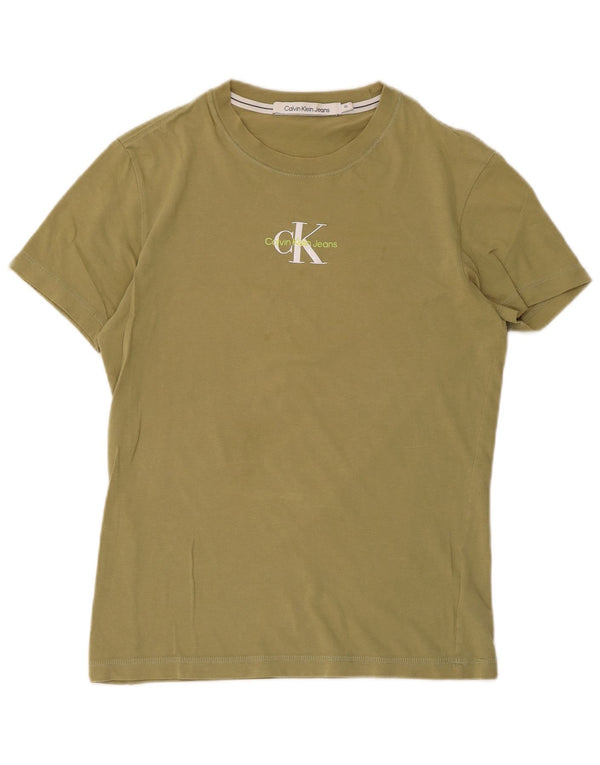 Calvin Klein Jeans Camiseta gráfica para mujer Top UK 6 XS Algodón caqui