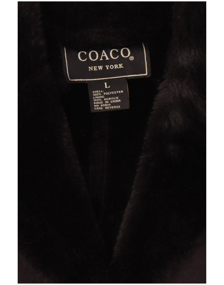 Vintage mujer oversize Sherpa abrigo Reino Unido 16 poliéster negro grande