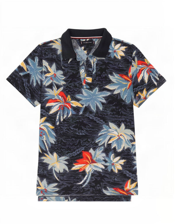 Tommy Hilfiger Polo Hawaiano Slim Fit para Hombre Azul Marino Mediano Floral