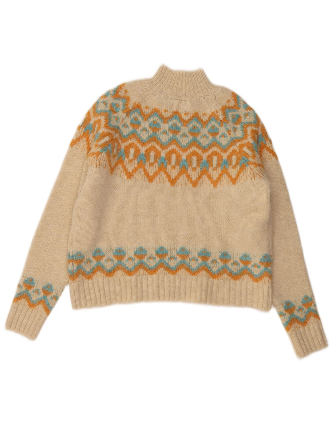 Superdry Suéter tipo jersey con cuello alto para mujer, talla 40, color beige medio, Fair Isle