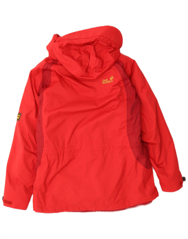 Jack Wolfskin Chaqueta cortavientos con capucha para mujer UK 40 Medium Red Colourblock