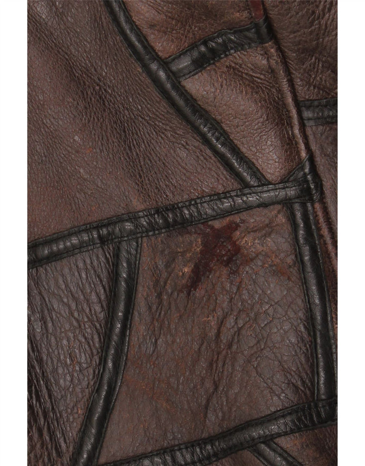 Vintage mujer shearling abrigo Reino Unido 18 XL marrón patchwork
