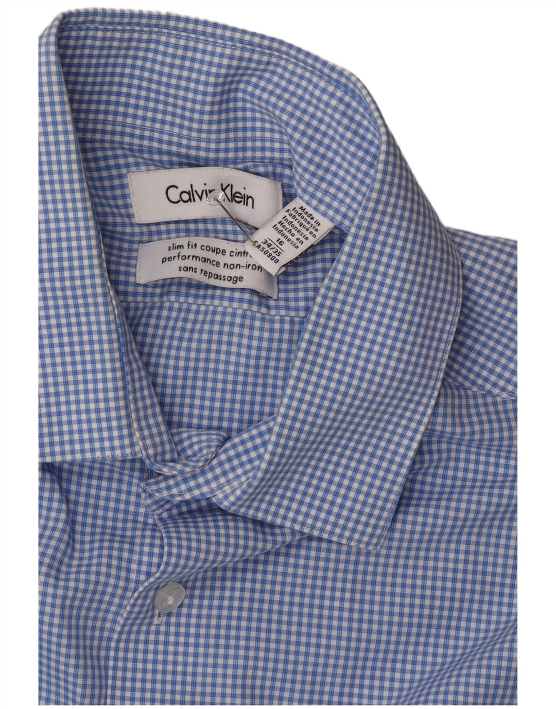 Calvin Klein - Camisa ajustada para hombre, talla 16, cuadros azules grandes
