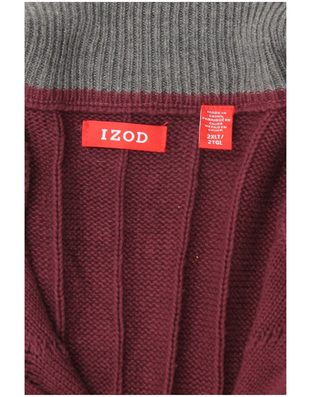 IZOD Suéter alto con cuello y cremallera para hombre 2XL Algodón burdeos