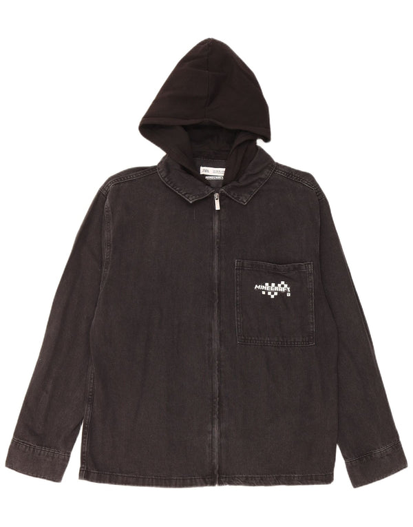 Zara Boys Graphic Hooded Denim Jacket 13-14 Years Black