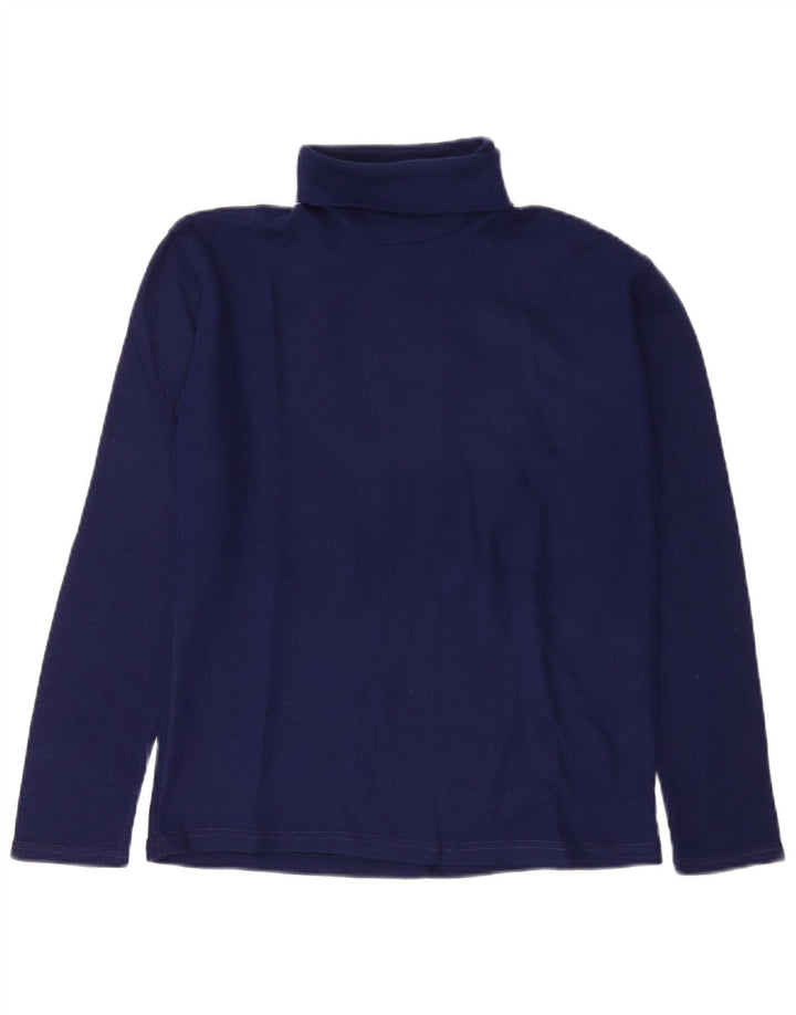 Vintage mujer roll cuello top manga larga IT 46 grande azul marino acrílico