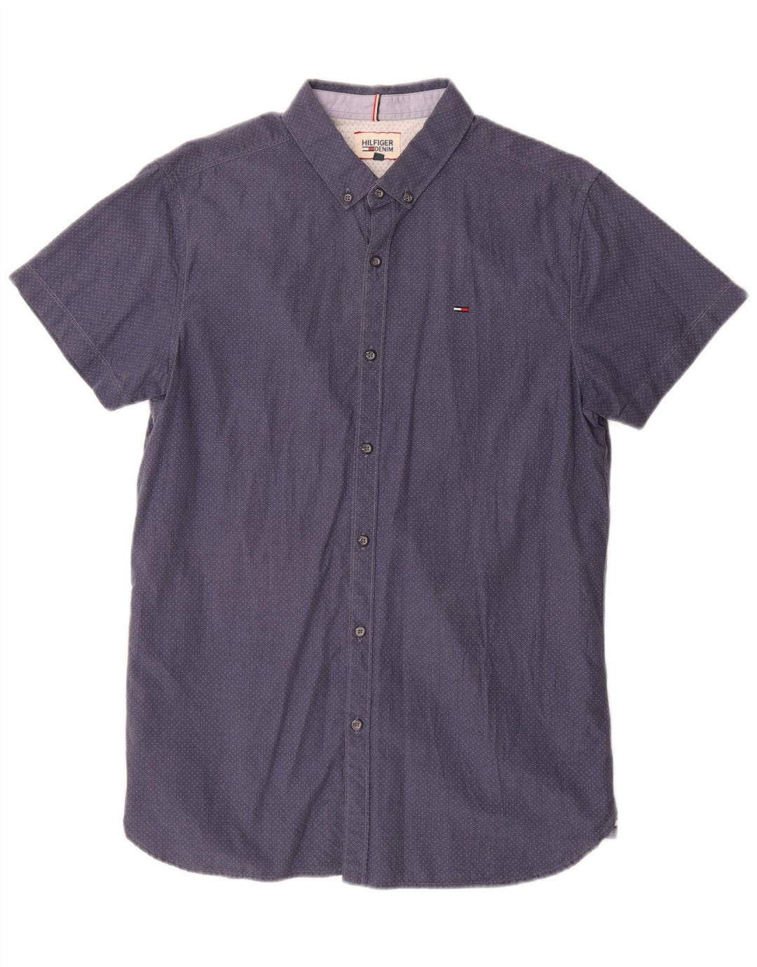 Tommy Hilfiger Camisa de manga corta para hombre, talla grande, azul manchado