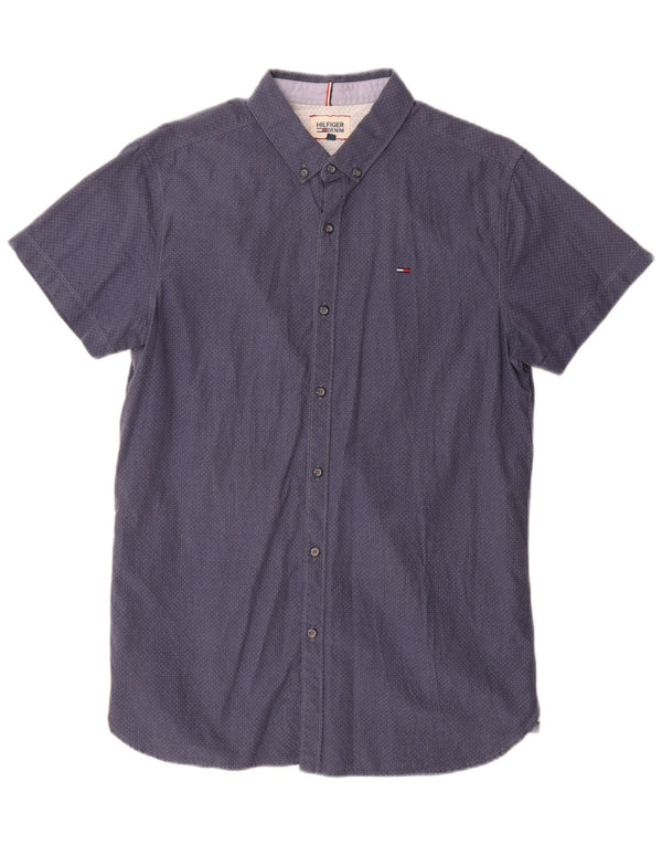 Tommy Hilfiger Camisa de manga corta para hombre, talla grande, azul manchado