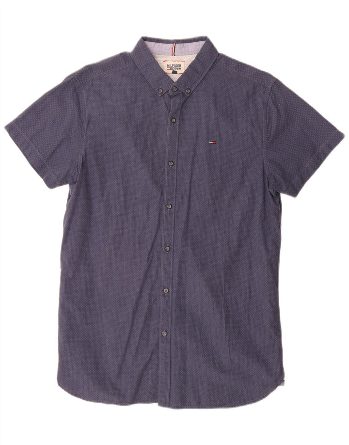 Tommy Hilfiger Camisa de manga corta para hombre, talla grande, azul manchado