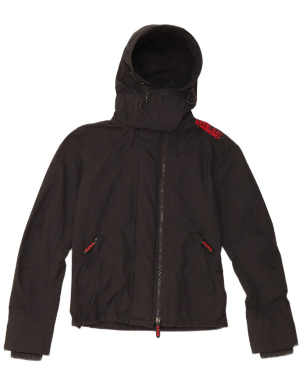 Superdry Chaqueta impermeable con capucha y gráfico para mujer UK 6 XS Black Nylon
