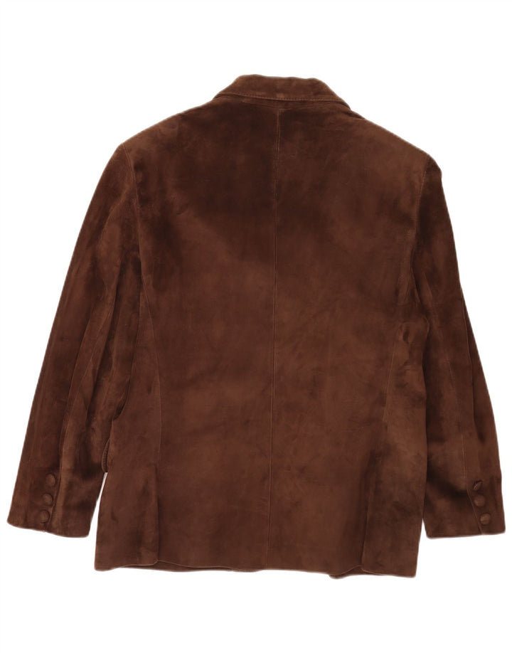 Vintage mujer ante 3 botón Blazer chaqueta Reino Unido 12 marrón medio