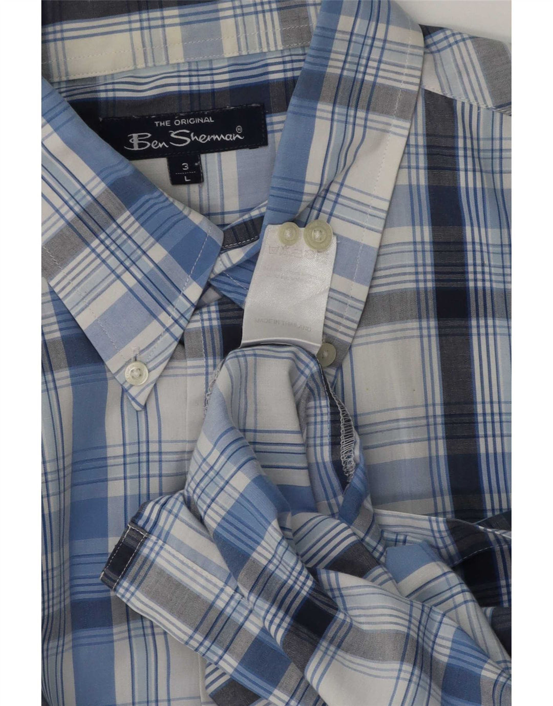 Ben Sherman Camisa de manga corta para hombre de algodón a cuadros azul grande