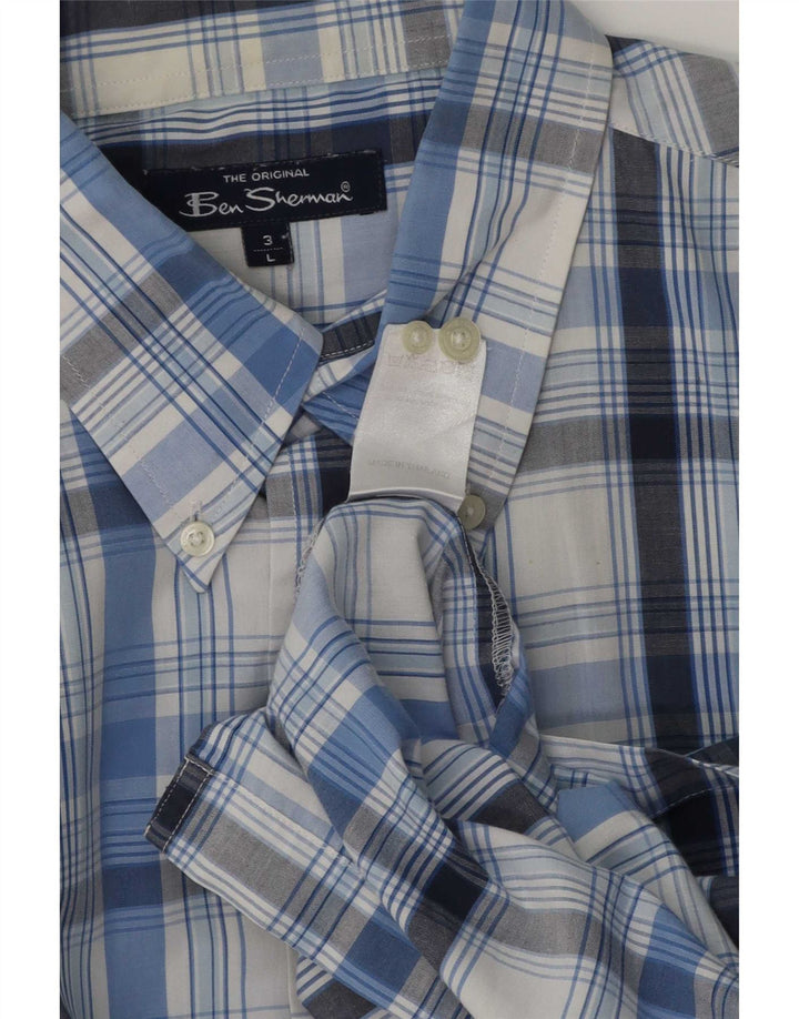 Ben Sherman Camisa de manga corta para hombre de algodón a cuadros azul grande