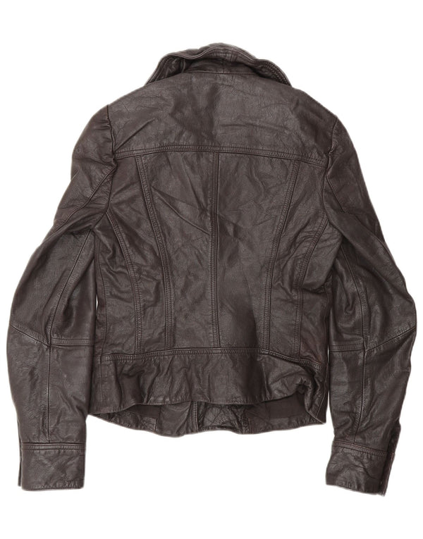 All Saints Chaqueta motera para mujer UK 8 Small Cuero marrón