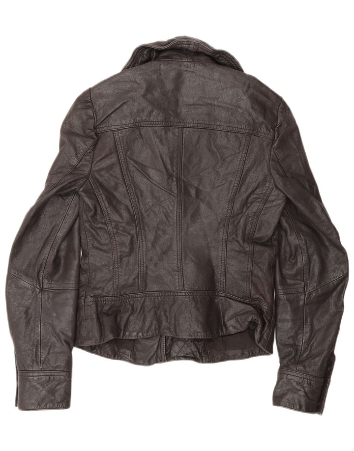 All Saints Chaqueta motera para mujer UK 8 Small Cuero marrón