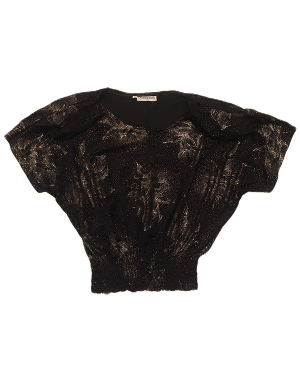 Diana Bentall's Blusa extragrande corta para mujer UK 10 Small Black Floral