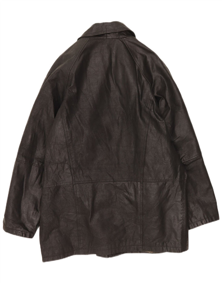 Giulia Galanti Chaqueta de cuero tipo trenca para hombre Reino Unido 40 Grande Cuero negro