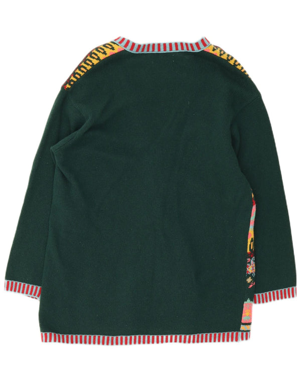 Benetton Cárdigan Extragrande De Mujer UK 40 Pequeño Lana Fair Isle Verde