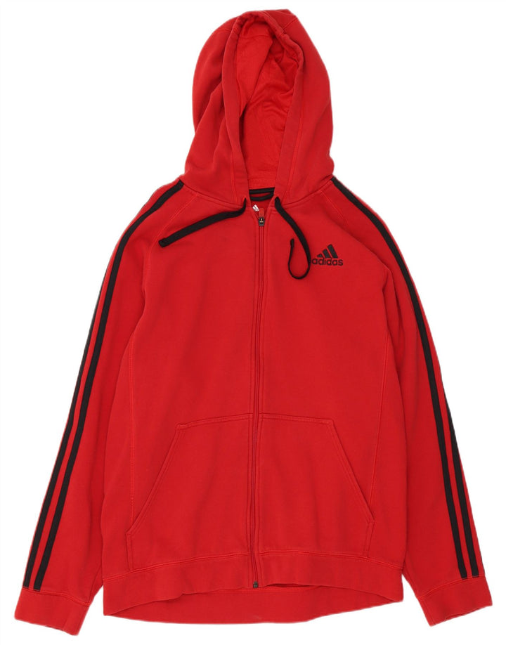 Adidas Hombre Zip Sudadera Con Capucha Suéter Medio Rojo Algodón