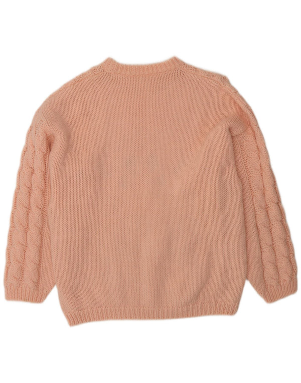 Vintage Womens Crew Neck Jumper Sweater UK 20 2XL Pink Floral Wool