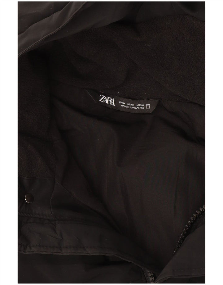 Zara Hombre Abrigo Acolchado Con Capucha UK 38 Medium Negro