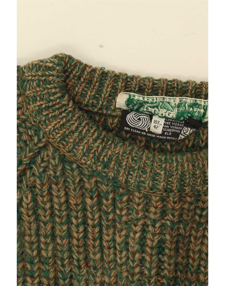 Vintage mujer cuello redondo jersey suéter IT 42 lana moteada verde medio