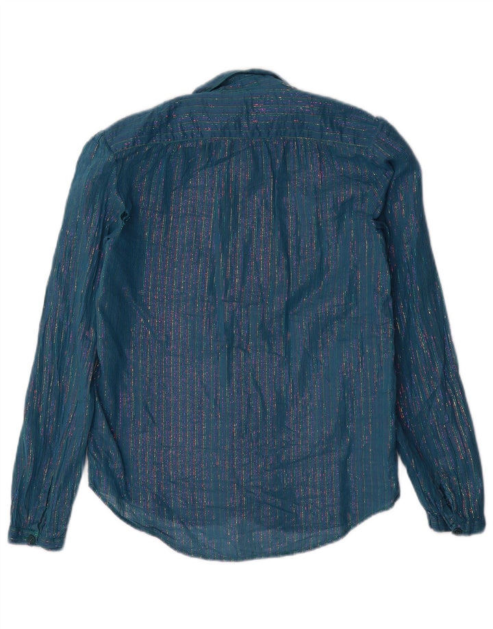 Camisa vintage para mujer IT 46 Grande Azul Rayado Metálico
