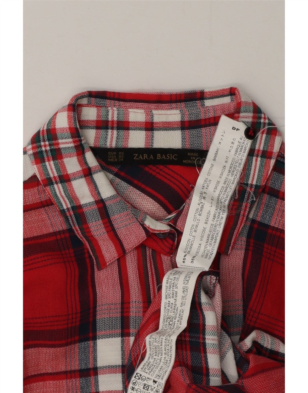 ZARA Camisa De Franela Mujer UK 6 XS Algodón A Cuadros Rojos