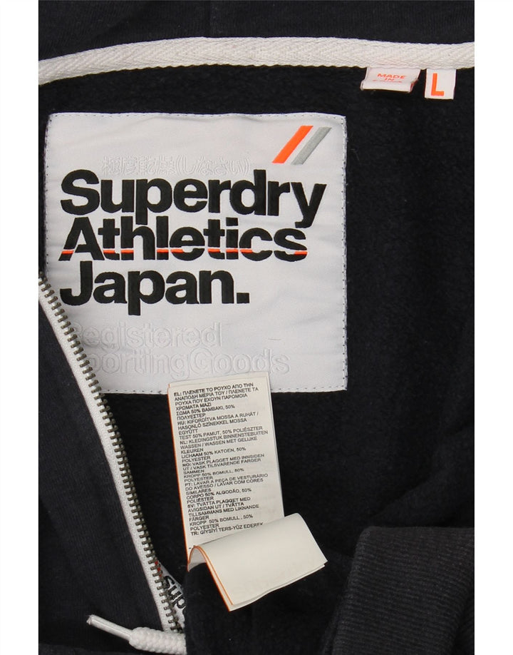 SUPERDRY Suéter con capucha y cremallera para hombre, tamaño grande, algodón azul marino