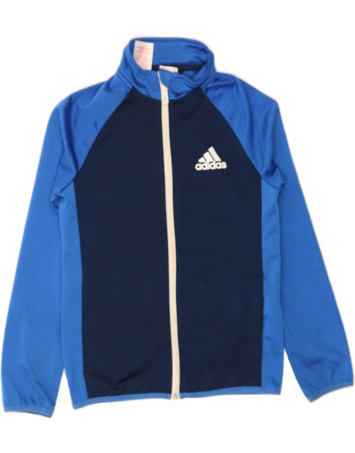 ADIDAS Boys Tracksuit Top Jacket 9-10 Years Navy Blue Colourblock Vintage Adidas and Second-Hand Adidas from Messina Hembry 