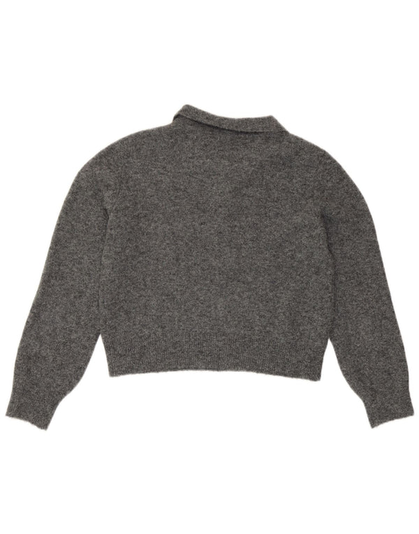 Zara Mujer Crop Polo Neck Jumper Sweater UK 10 Small Gris Moteado