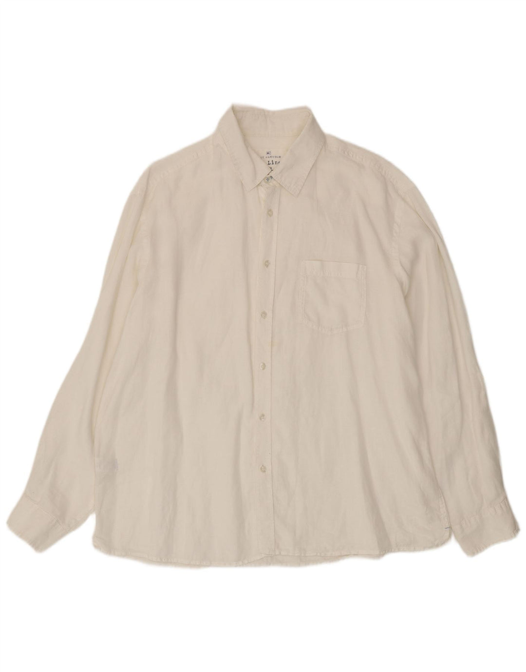 Marks & Spencer Camisa Harbour Azul para Hombre XL Lino Blanco