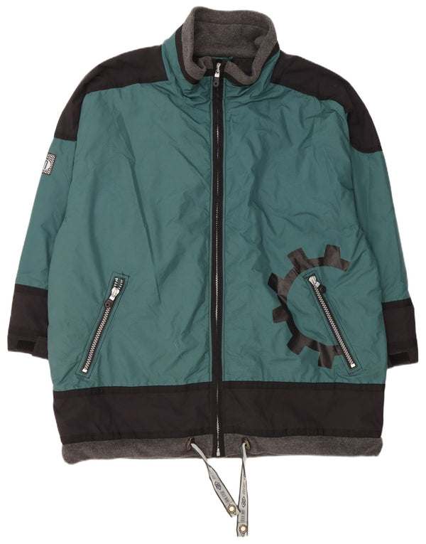 Vintage hombres gráfico suelto ajuste cortavientos abrigo Reino Unido 42 XL bloque de color verde