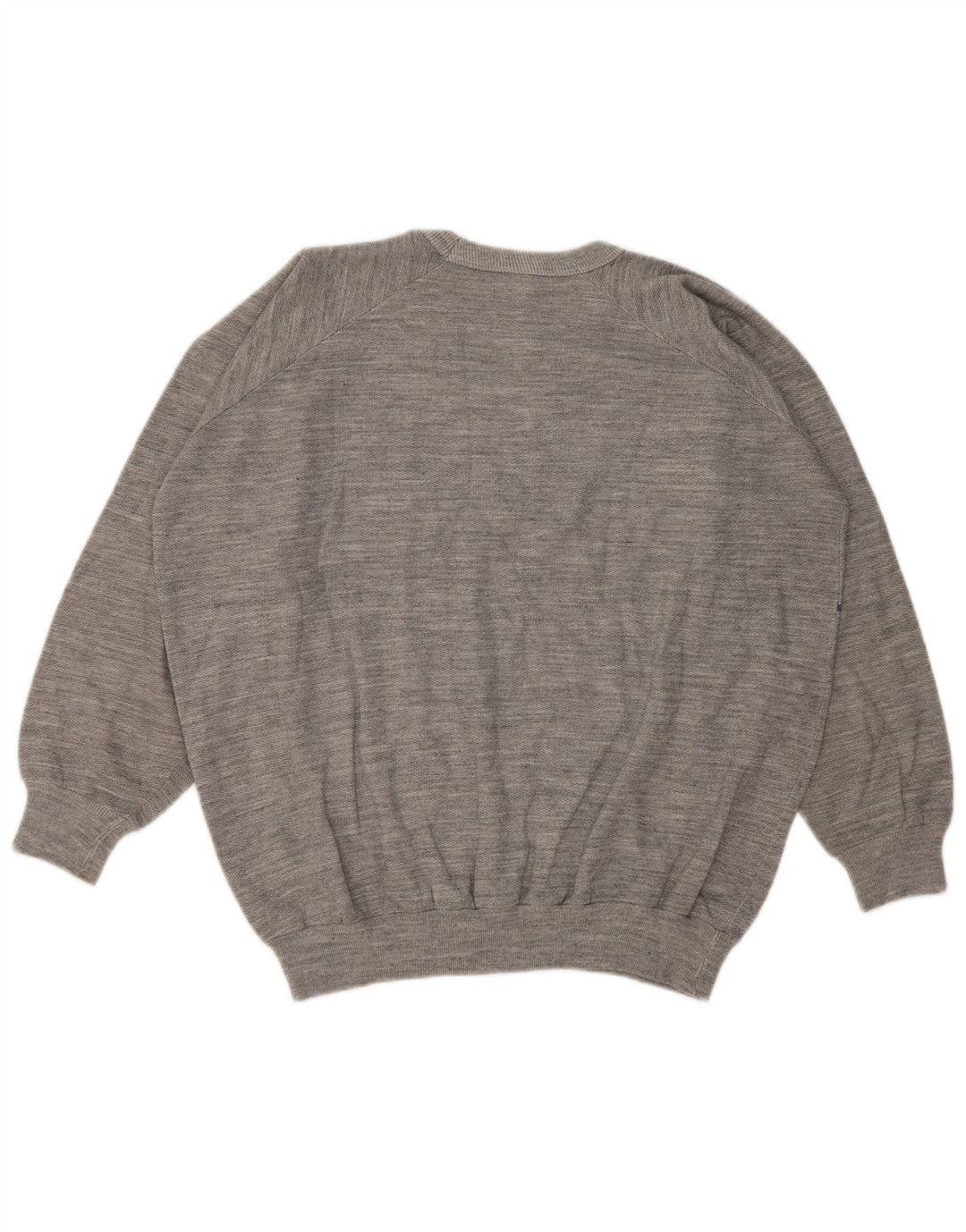 Vintage hombres sudadera gráfica jumper medio gris moteado algodón
