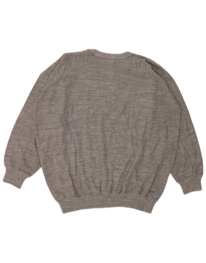 Vintage hombres sudadera gráfica jumper medio gris moteado algodón