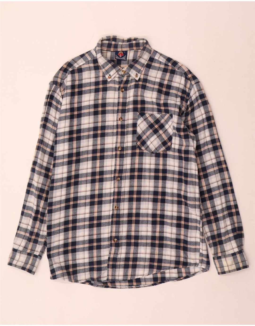 Vintage hombres franela camisa grande azul marino comprobar algodón