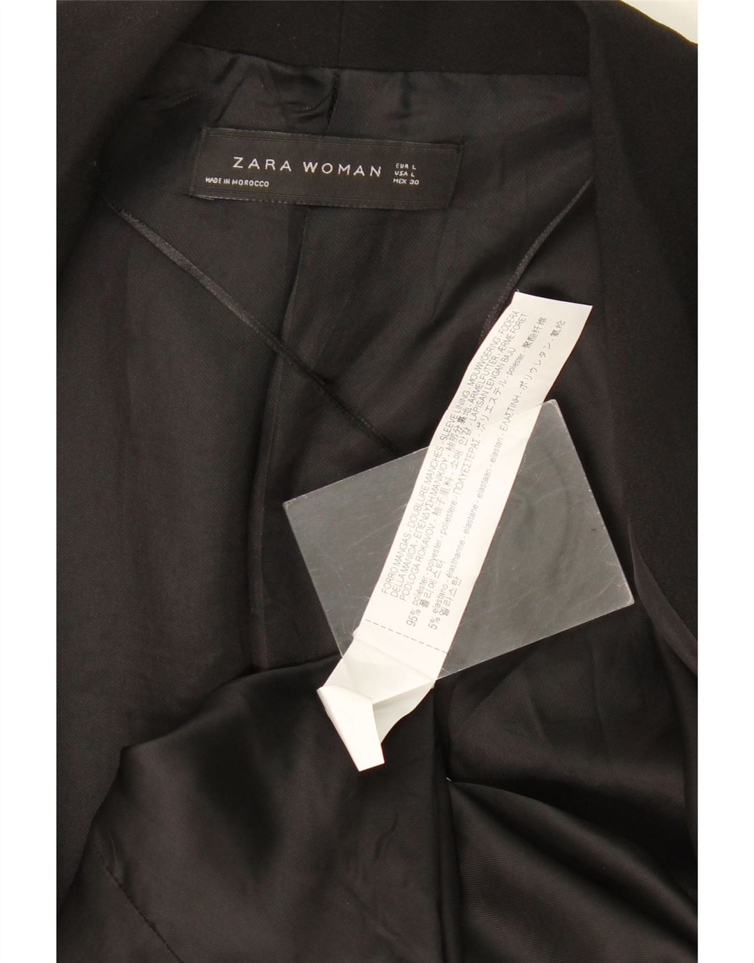 Zara Mujer Chaqueta Americana Abierta Manga 3/4 UK 44 Grande Poliéster Negro